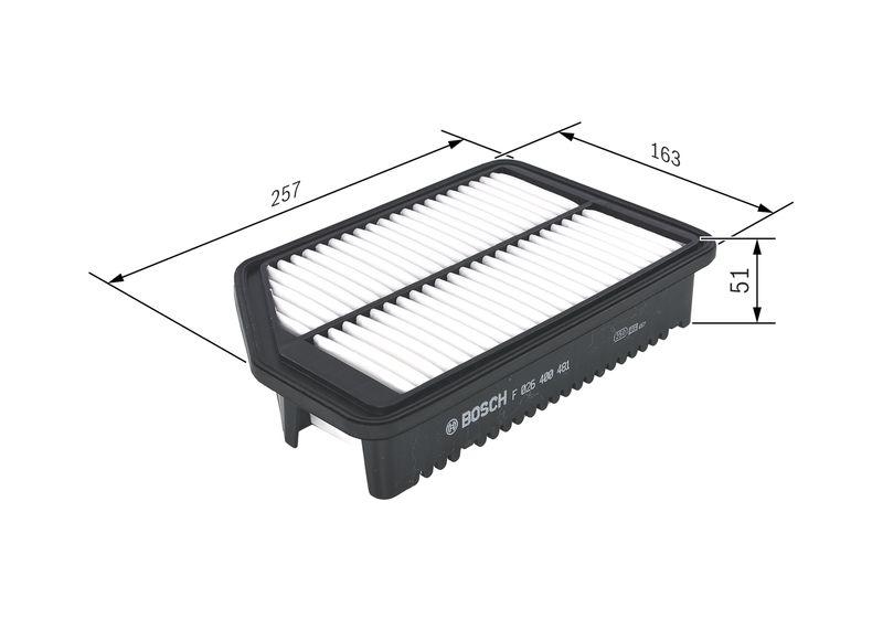 Bild von BOSCH F 026 400 481 Luftfilter Motorluftfilter, Filter für Luft 51,3 163 256,6 Filtereinsatz HYUNDAI: i30 II Hatchback, i30 II Estate, i30 II Coupe