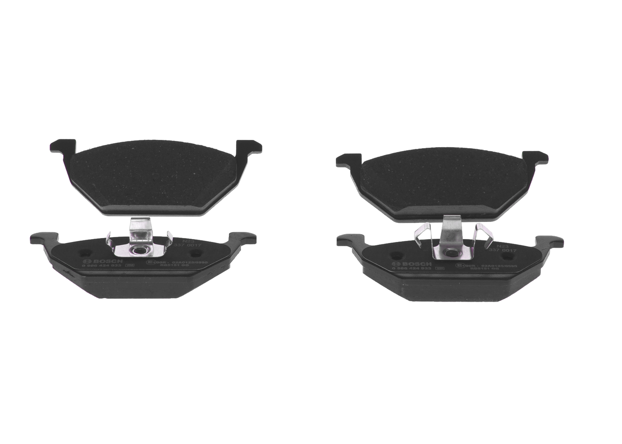 Bild von BOSCH 0 986 424 933 Bremsbelagsatz Bremsbeläge, Bremsklötze, Bremssteine Low-Metallic mit Montageanleitung, mit Anti-Quietsch-Blech, mit Kolbenclip