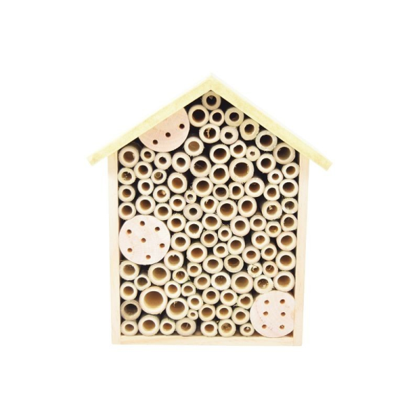 Bild von Insektenhotel aus Holz natur Höhe 21,0 cm - mit gelbem Dach ""
