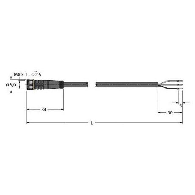 Bild von Turck Steckdose Turck 6625550 Sensor-/Aktor-Anschlussleitung 2 m Polzahl: 3 1 St., PKG3M-2/TXL