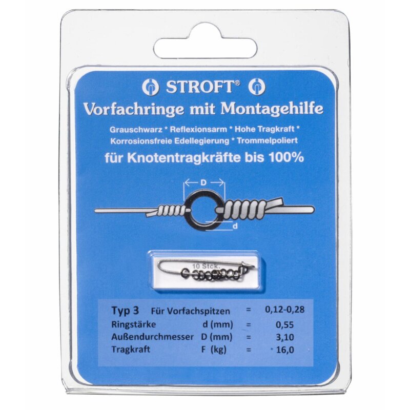 Bild von STROFT Vorfachringe Typ 3 0,55mm 3,1mm 16kg Grauschwarz 10Sk.