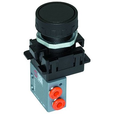Bild von RIEGLER® - 3/2-Miniventil, manuell, Druckknopf, NC, monostabil, 4mm seitlich rot