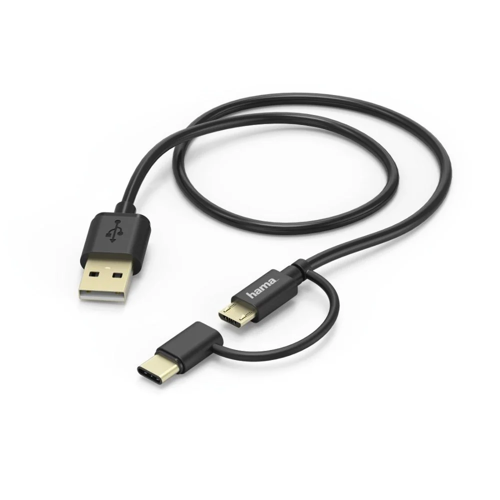 Bild von Hama 2in1 Micro-USB-Kabel mit USB Type-C-Adapter, 1 m, Schwarz X-Link Lade-und Datenkabel