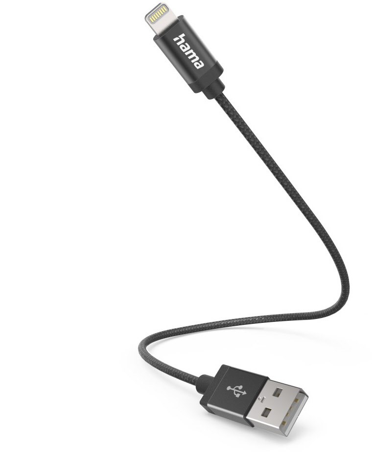 Bild von Hama Ladekabel, USB-A - Lightning, 0,2 m, Nylon, Schwarz (00201578) USB-Kabel