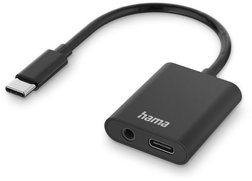 Bild von Hama 2in1 Audio-Ladeadapter, USB-C - USB-C und 3,5-mm-Klinke Audio, Schwarz (USB Typ C, 3.5mm Klinke), Mobilgerät Adapter, Schwarz
