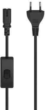 Bild von Hama Netzkabel mit Eurostecker, Schalter, 2-Pin-Stecker, Doppelnut, 2 m, Schwarz (2 m), Stromkabel