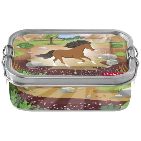 Bild von Step by Step Edelstahllunchbox Wild Horse Ronja, grün-braun, mit Trennwand und Klickverschluss, für Schule und Kindergarten, 0,8L