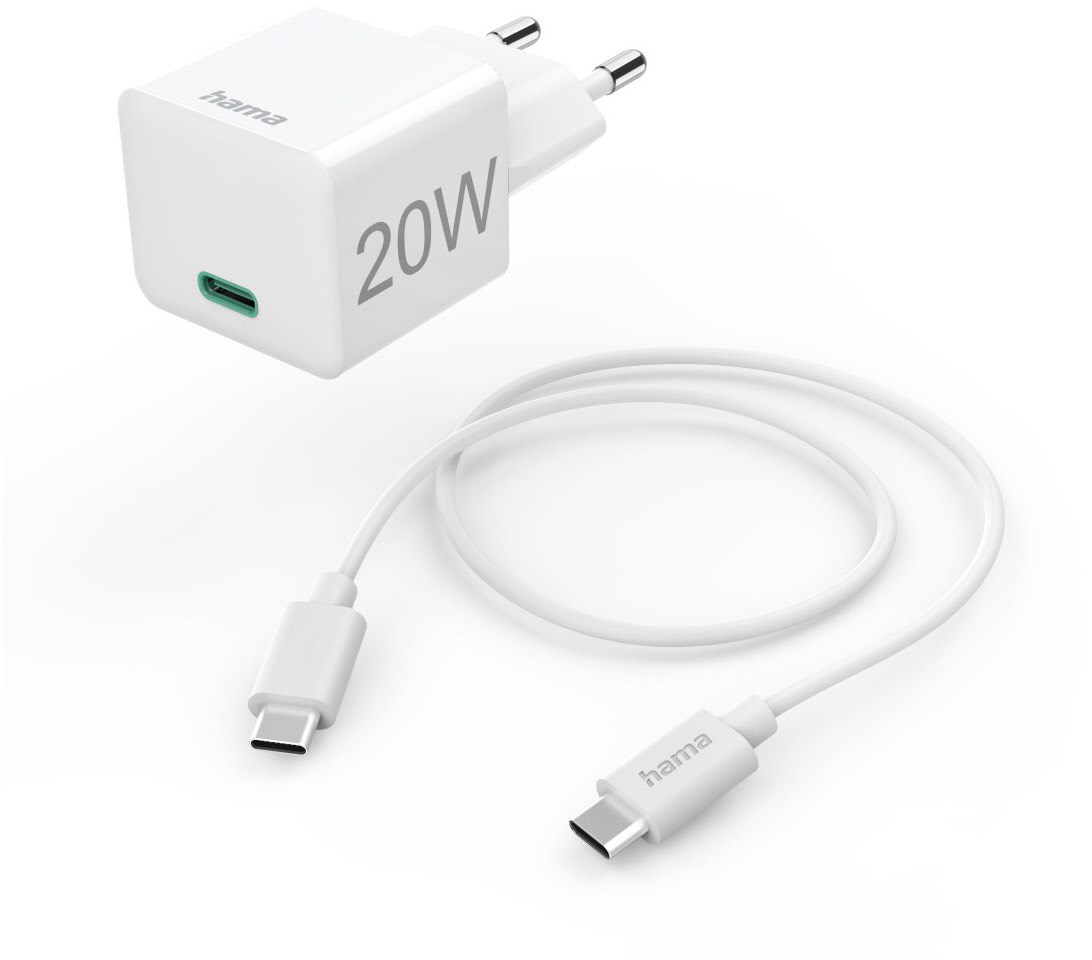 Bild von Hama Schnellladegerät mit Ladekabel USB-C, Mini-Ladegerät, PD, 20W, 1m, Weiss (20 W), USB Ladegerät, Weiss