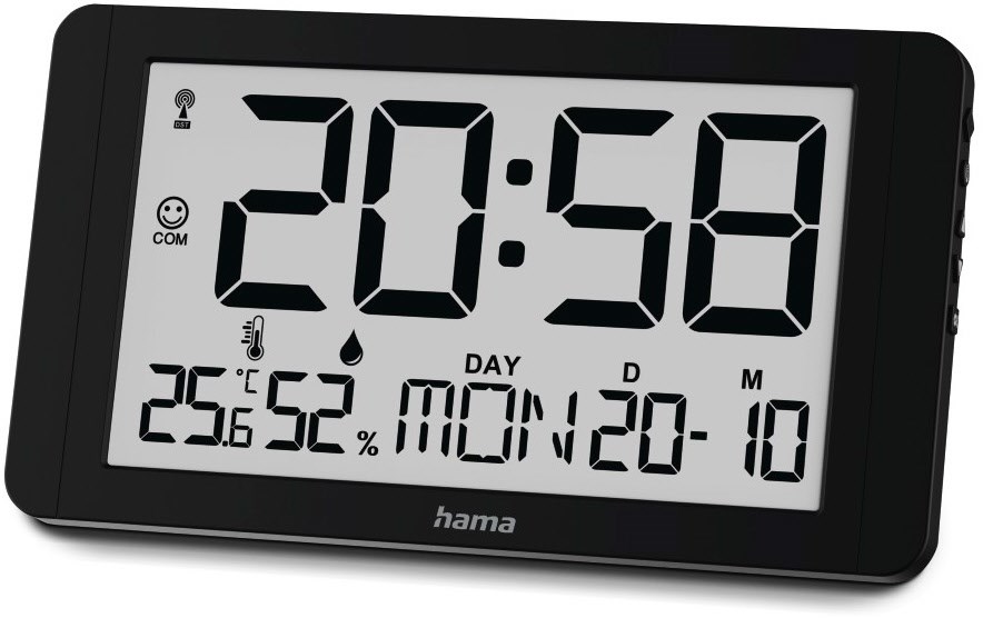 Bild von Hama Digitale Wanduhr Kuba, Funkuhr mit Thermometer/Hygrometer, Schwarz (00222215)