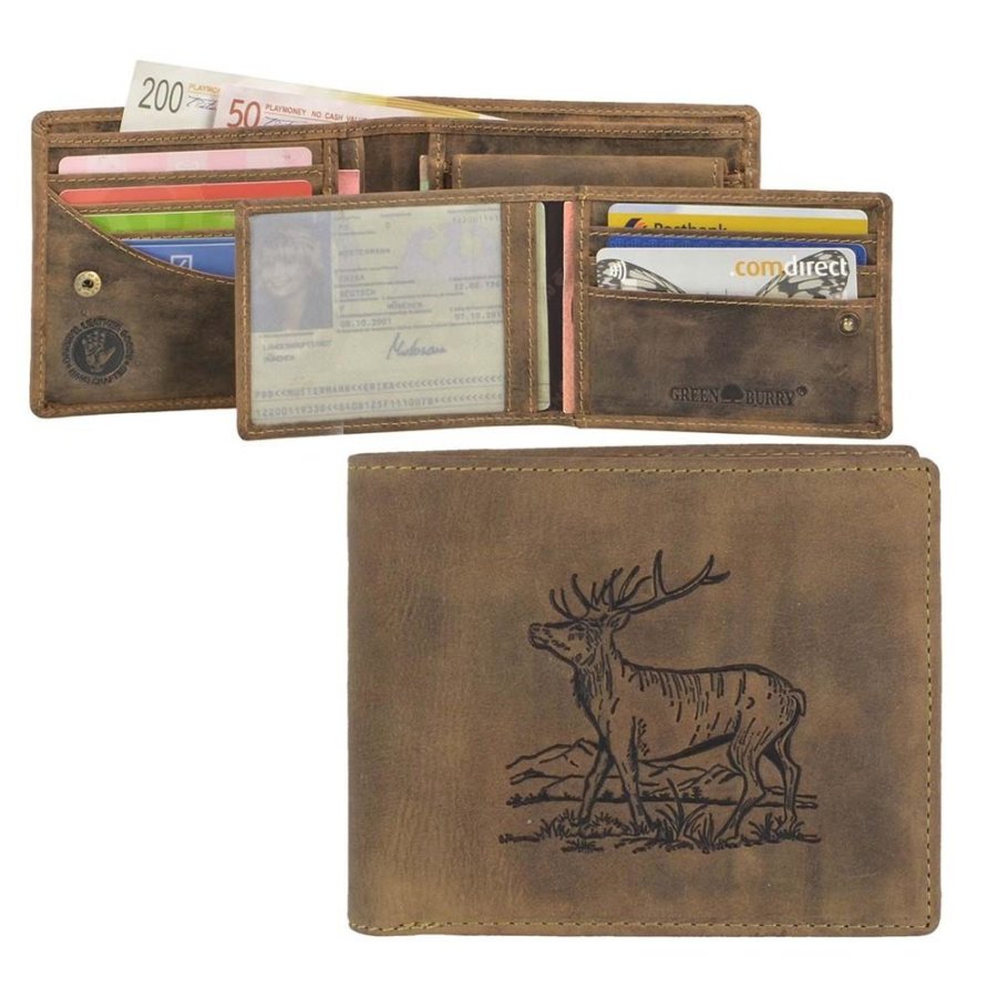 Bild von Geldbörse Leder 12x10cm Hirsch mit Ausweisetui "Vintage Hunting" antikbraun | Greenburry.de