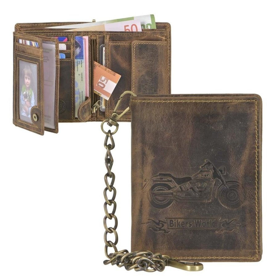 Bild von Geldbörse Leder 10x12cm mit Kette Motorrad "Vintage" antikbraun 1796A-BIKE-25 | Greenburry Shop