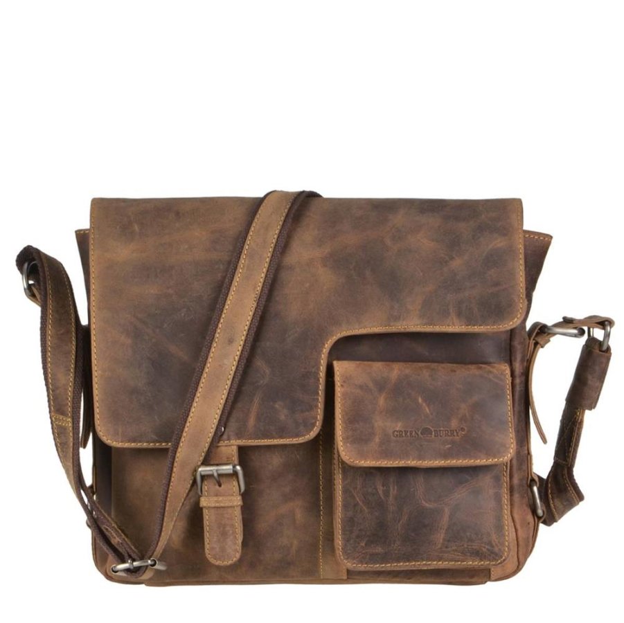 Bild von Greenburry Umhängetasche Vintage, used Look, Schultertasche 36x31cm, Messengerbag, antikbraun