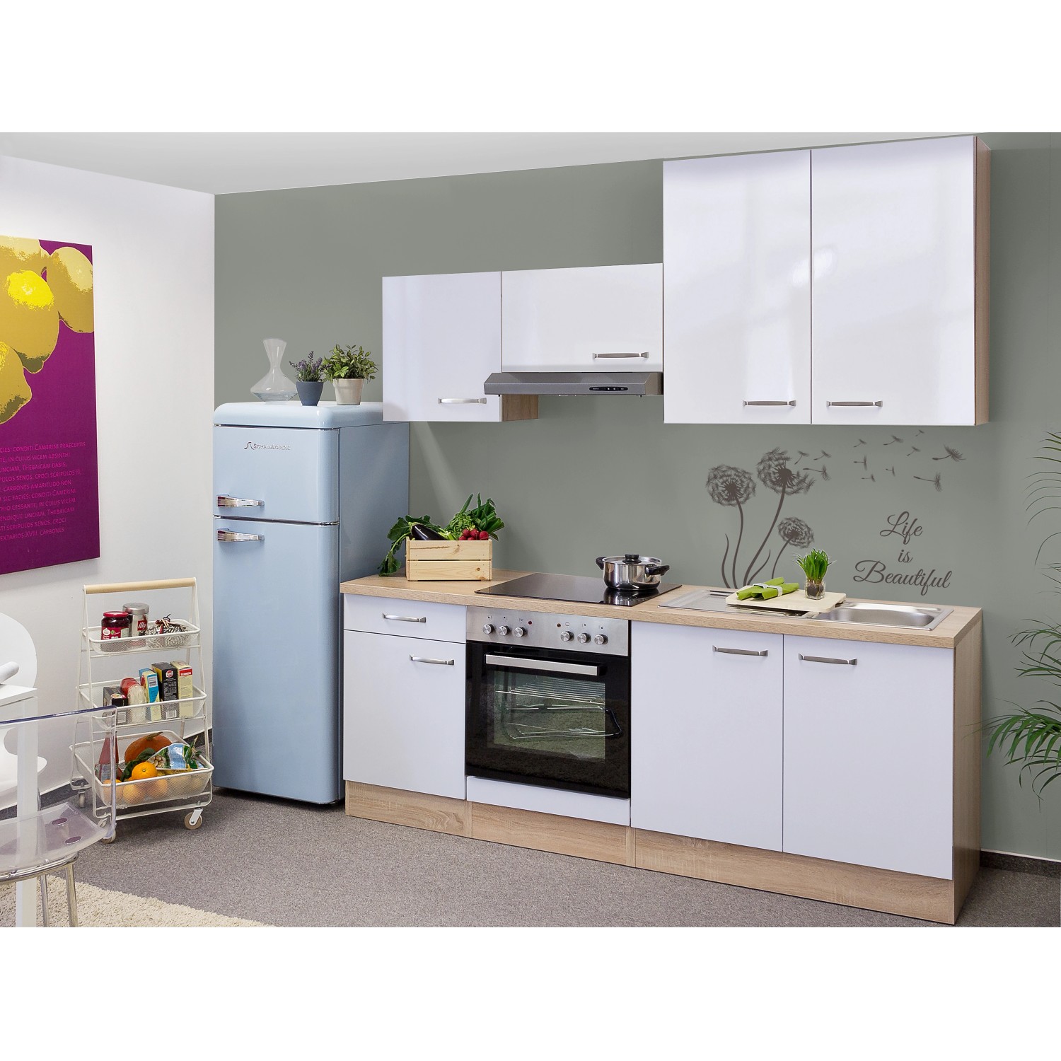 Bild von Flex-Well Exclusiv Küchenzeile Valero 210 cm Hochglanz Weiß-Sonoma Eiche
