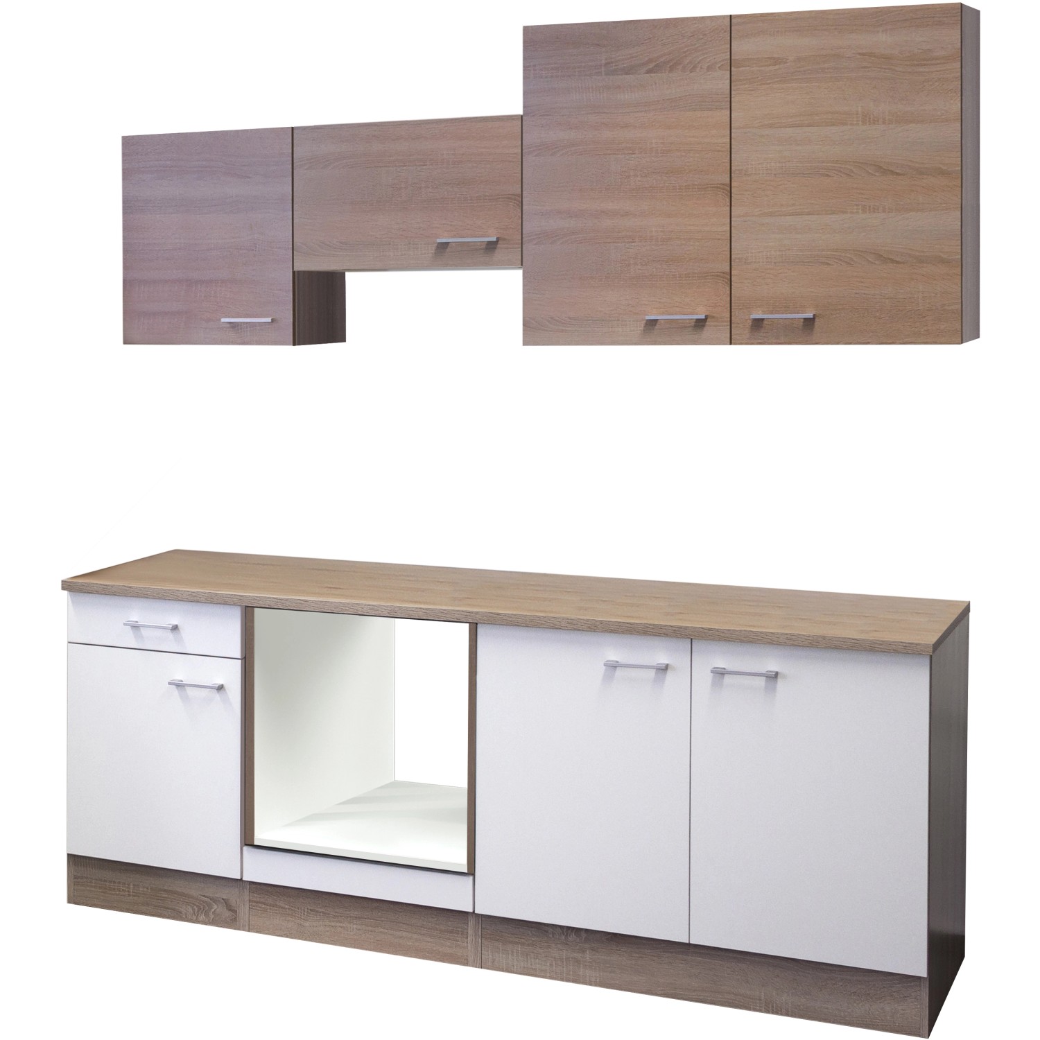 Bild von Flex-Well Küchenzeile 210 cm ohne E-Geräte Florida Weiß - Sonoma Eiche