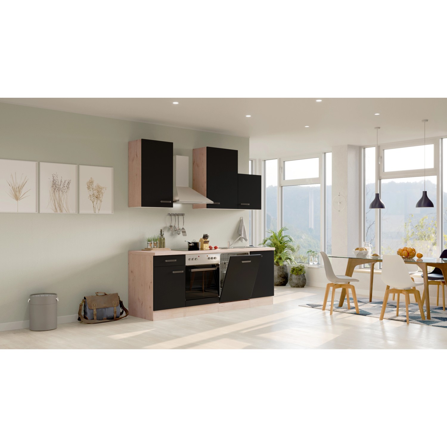 Bild von Flex-Well Exclusiv Küchenzeile Lara 220 cm Anthrazit - San Remo Eiche