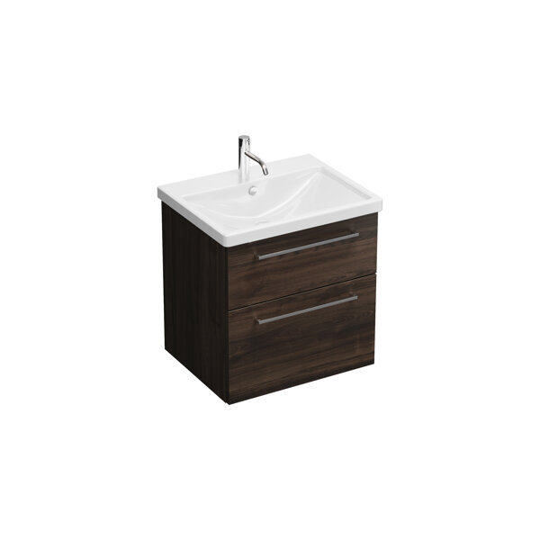 Bild von Burgbad Eqio Keramik-Waschtisch inklusive Waschtischunterschrank, Breite 630 mm, SEYQ063, Farbe (Front/Korpus): Marone Dekor Trüffel / Marone Dekor Trüffel, Stangengriff Chrom P95