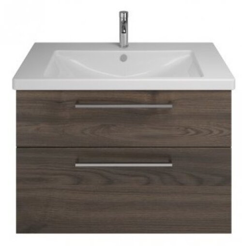 Bild von Burgbad Eqio Keramik-Waschtisch inklusive Waschtischunterschran, Breite 1230 mm, SEYQ123, Farbe (Front/Korpus): Marone Dekor Trüffel / Marone Dekor Trüffel, Stangengriff Chrom P95