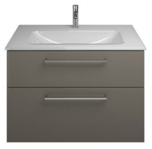 Bild von Burgbad Eqio Glas-Waschtisch inklusive Waschtischunterschrank, Breite 920 mm, SEYX092, Farbe (Front/Korpus): Grau Hochglanz / Grau Glänzend, Stangengriff Chrom P95