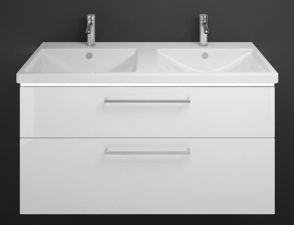 Bild von Burgbad Eqio Keramik-Doppelwaschtisch inklusive Waschtischunterschrank und LED-Waschtischunterschrankbeleuchtun, Breite 1230 mm, SEZC123, Farbe (Front/Korpus): Eiche Dekor Flanelle / Eiche Dekor Flanelle, Griff Chrom G0157