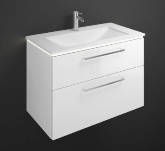 Bild von Burgbad Eqio Mineralguss-Waschtisch inklusive Waschtischunterschrank und LED-Waschtischunterschrankbeleuchtung, Breite 920 mm, SEZE092, Farbe (Front/Korpus): Weiß Hochglanz / Weiß Glänzend, Stangengriff Chrom P95