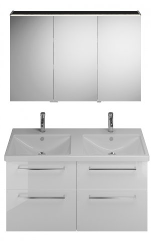 Bild von Burgbad Eqio Set, bestehend aus Spiegelschrank Version rechts, Keramik-Doppelwaschtisch und Waschtischunterschrank, Breite: 1230 mm, SFAQ123R, Farbe (Front/Korpus): Marone Dekor Trüffel / Marone Dekor Trüffel, Griff Chrom G0157