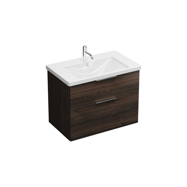 Bild von Burgbad Eqio Keramik-Waschtisch inklusive Waschtischunterschrank, Breite 830 mm, SEYQ083, Farbe (Front/Korpus): Marone Dekor Trüffel / Marone Dekor Trüffel, Griff Chrom G0146