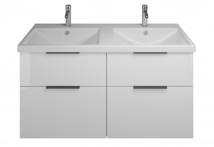 Bild von Burgbad Eqio Keramik-Doppelwaschtisch inklusive WaschtischunterschranK, Breite 1230 mm, SEYT123, Farbe (Front/Korpus): Weiß Hochglanz / Weiß Glänzend, Griff Schwarz G0200