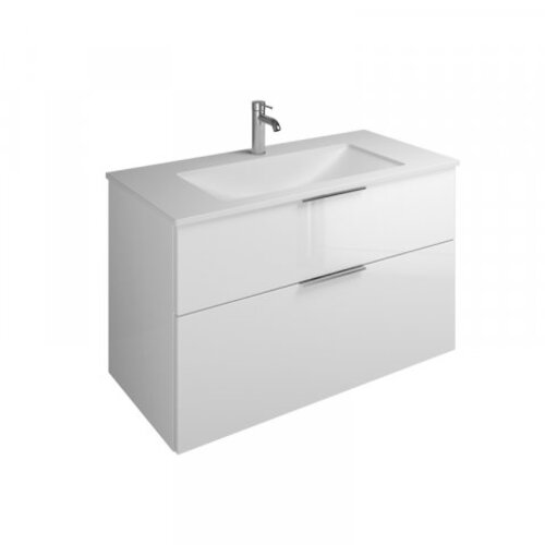 Bild von Burgbad Eqio Mineralguss-Waschtisch inklusive Waschtischunterschrank, Breite 1020 mm, SEYU102, Farbe (Front/Korpus): Grau Hochglanz / Grau Glänzend, Stangengriff Chrom P95