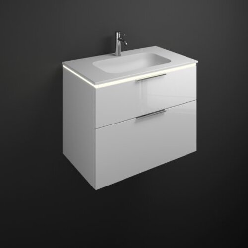 Bild von Burgbad Eqio Mineralguss-Waschtisch inklusive Waschtischunterschrank und LED-Waschtischunterschrankbeleuchtung, Breite 820mm, SEZE082, Farbe (Front/Korpus): Eiche Dekor Flanelle / Eiche Dekor Flanelle, Stangengriff Chrom P95