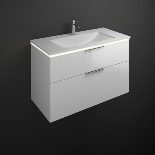 Bild von Burgbad Eqio Mineralguss-Waschtisch inklusive Waschtischunterschrank und LED-Waschtischunterschrankbeleuchtung SEZE102, Breite 1020mm, Farbe (Front/Korpus): Frassino Dekor Cappuccino / Frassino Dekor Cappuccino, Griff G0146