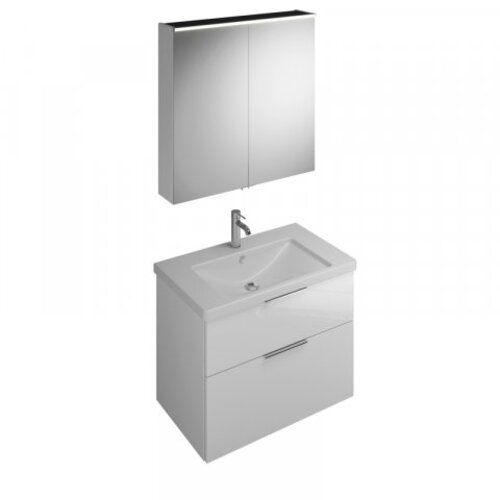 Bild von Burgbad Eqio Set, bestehend aus Spiegelschrank, Keramik-Waschtisch und Waschtischunterschrank, Breite: 830 mm, SFAN083, Farbe (Front/Korpus): Eiche Dekor Flanelle / Eiche Dekor Flanelle, Griff Chrom G0146