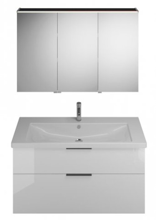 Bild von Burgbad Eqio Set, bestehend aus Spiegelschrank Version rechts, Keramik-Waschtisch und Waschtischunterschrank, Breite: 1230 mm, SFAN123R, Farbe (Front/Korpus): Weiß Hochglanz / Weiß Glänzend, Griff Schwarz G0200