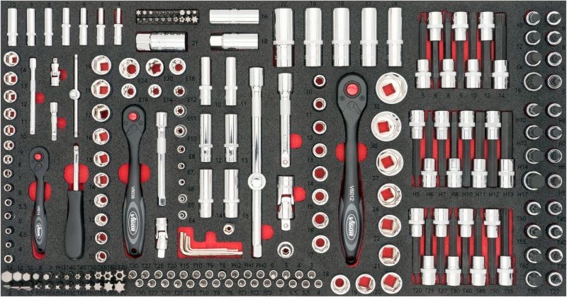 Bild von Vigor 6, 3 Mm = 1⁄4″ 12, 5 mm = 1⁄2″ Steckschlüssel-Werkzeug-Satz für 1000 XL ∙ Anzahl Werkzeuge: 219, 1 Stück, V4586