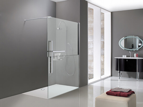 Bild von Hüppe Duplo pure Walk-In 4-Eck Seitenwand 1teilig, Breite:180cm, Rechtsbefestigung, DT0016, Duschkabinen: Profilfarbe chrom Glas ESG klar mit Anti-Plaque
