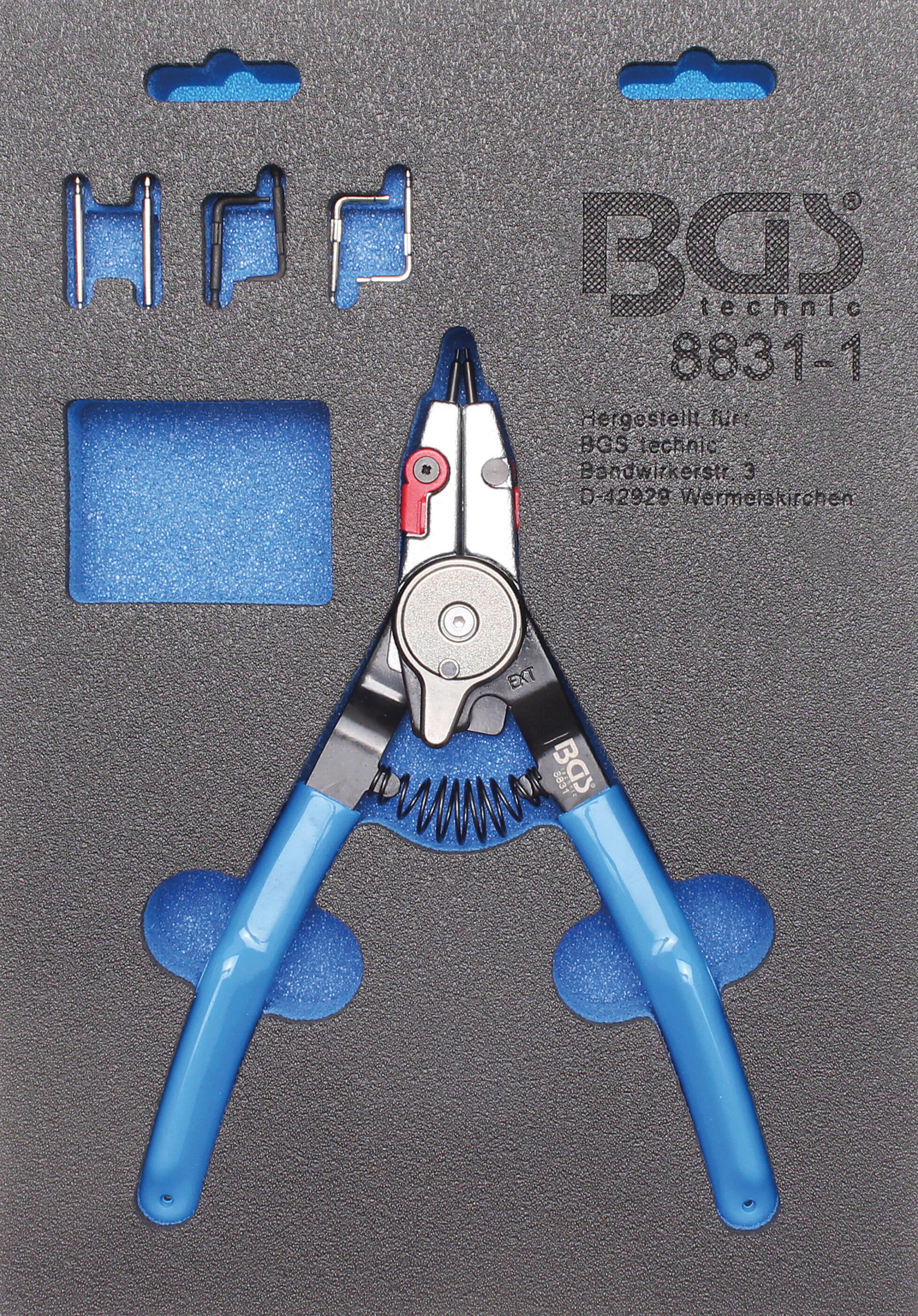 Bild von BGS 8831-1 | Sprengringzange | für Außen-/Innensprengringe | auswechselbare Spitzen | 180 mm | Seegering-Zange | rutschhemmend