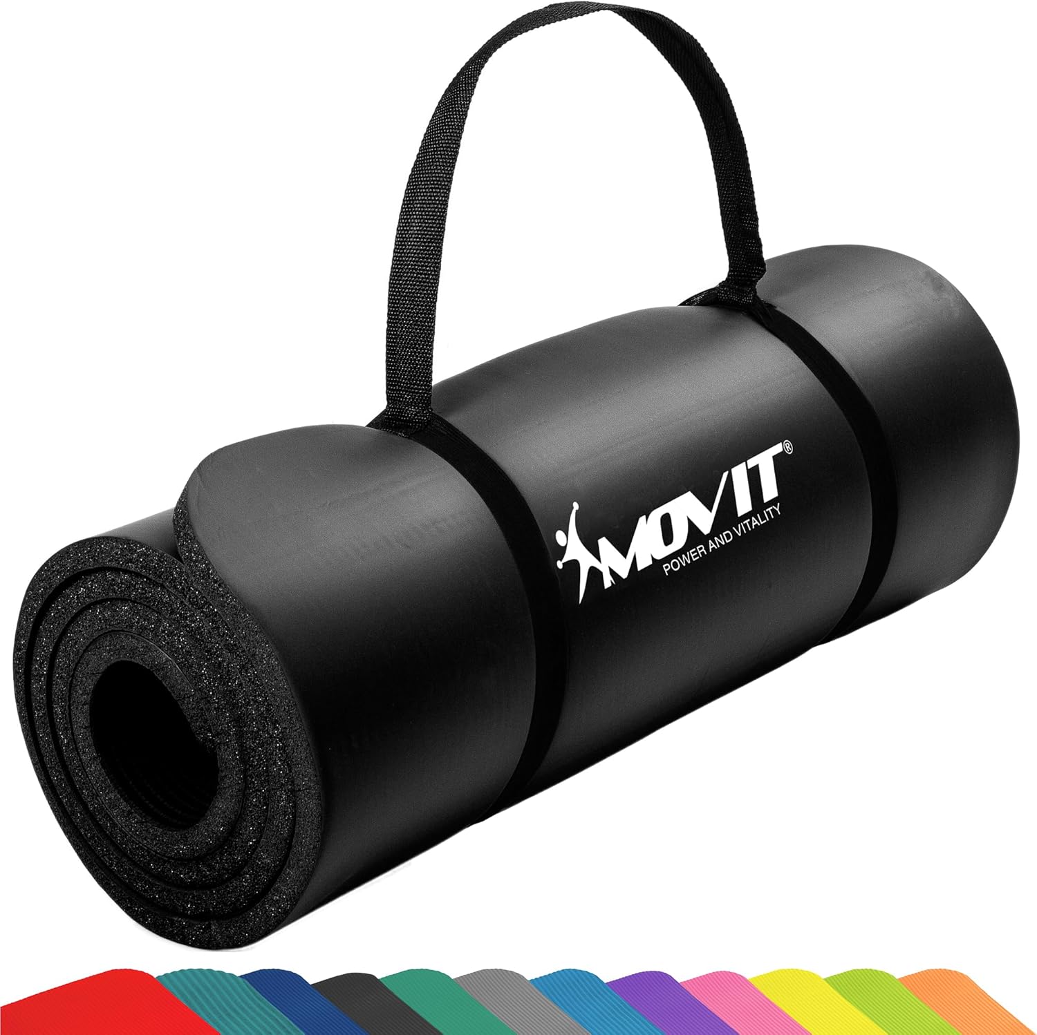 Bild von MOVIT Gymnastikmatte, hautfreundlich und phthalatfrei, in 3 Größen und 12 Farben - Auswahl: 190cm x 60cm x 1,5cm in schwarz
