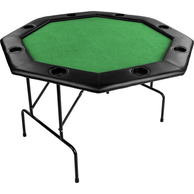 Bild von GAMES PLANET Spieltisch Games Planet Faltbarer Pokertisch „Flush“, achteckig, Maße 120x120 cm, gepolsterte Armauflage, 8 Getränkehalter