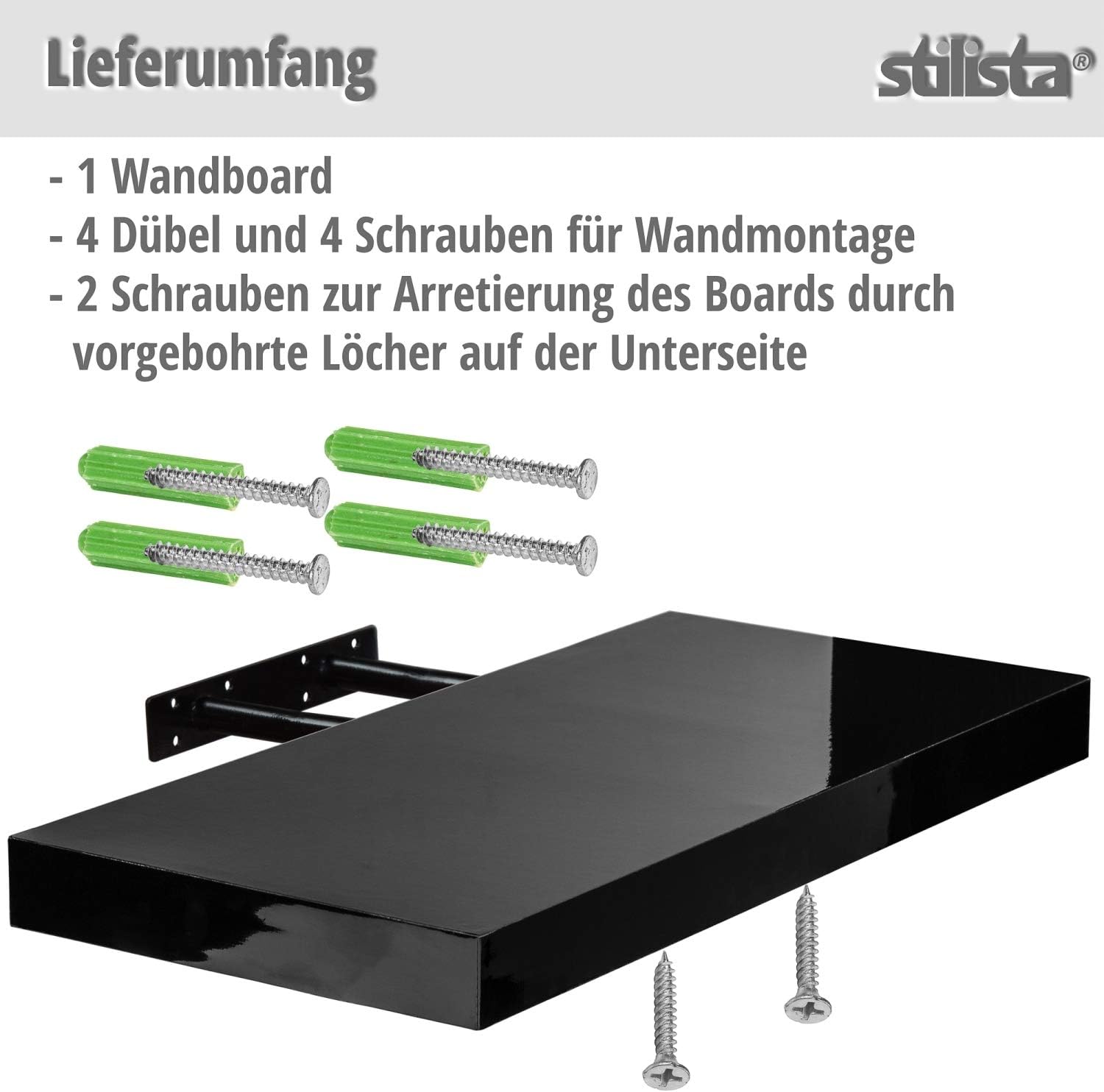 Bild von STILISTA Wandregal Wandboard Schweberegal Küchenregal Bücherregal, Regal, Volato, Länge 30 - 110 cm, 14 Farbvarianten, Stärke 3,8 cm