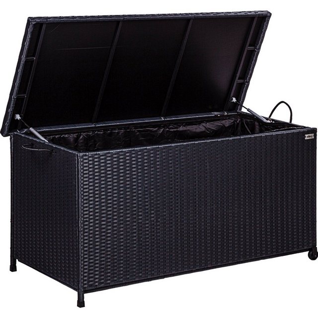 Bild von STILISTA Gartenbox Polyrattan Gartenbox Gartentruhe Aufbewahrungsbox, Deckel mit Hubautomatik, Innenplane, Räder und Tragegriffe, Farbwahl