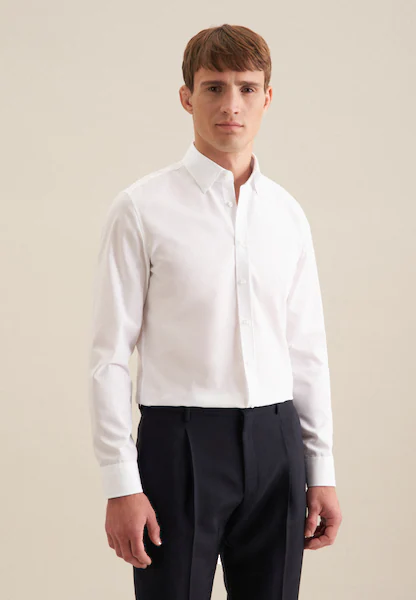 Bild von seidensticker Businesshemd »Slim«, Slim Langarm Button-Down-Kragen Uni
