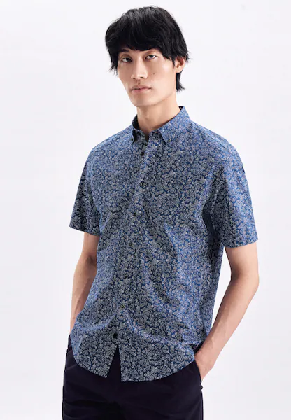 Bild von seidensticker Businesshemd »Schwarze Rose«, Regular Kurzarm Button-Down-Kragen Druck