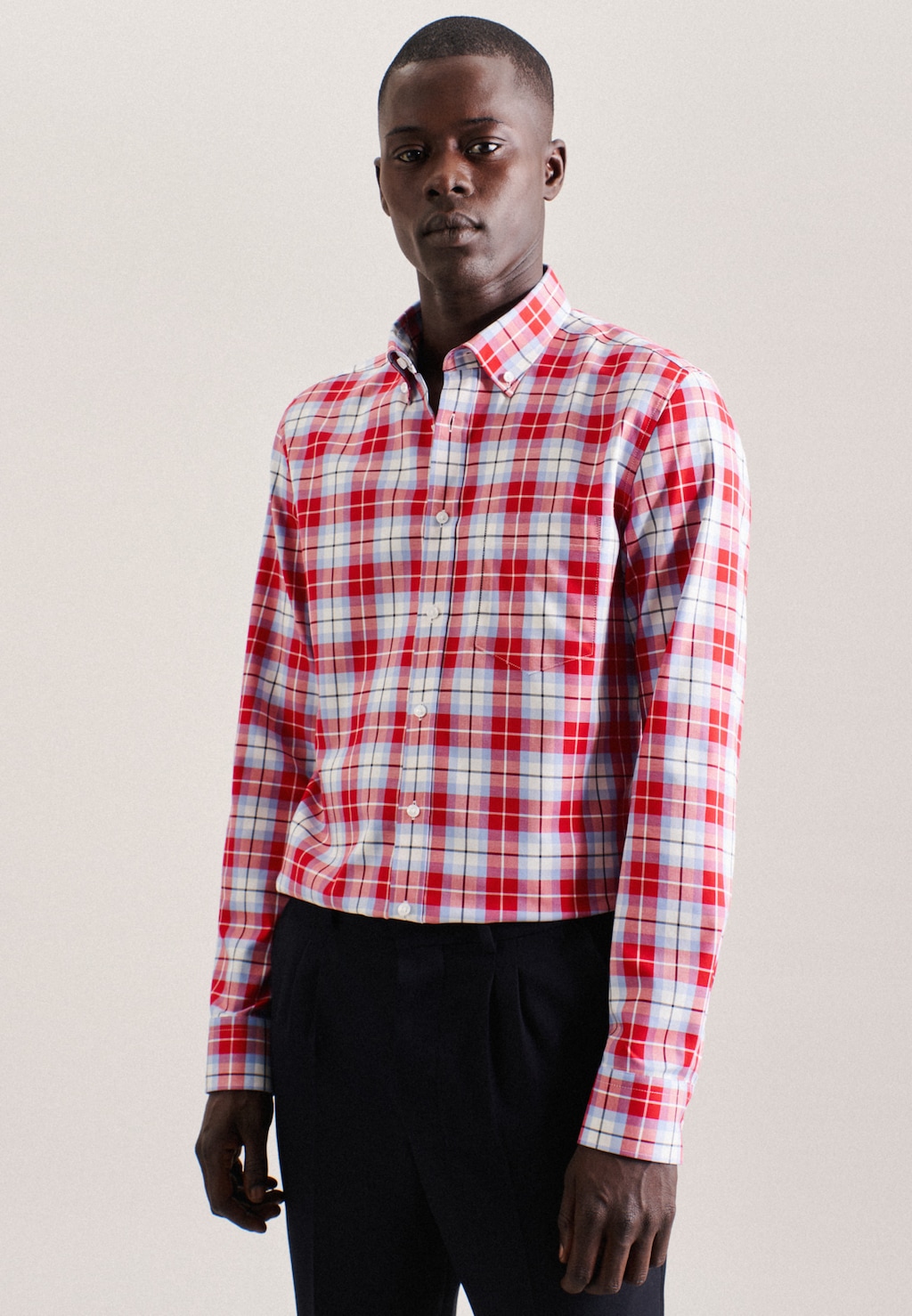 Bild von seidensticker Businesshemd "Slim", Slim Langarm Button-Down-Kragen Karo