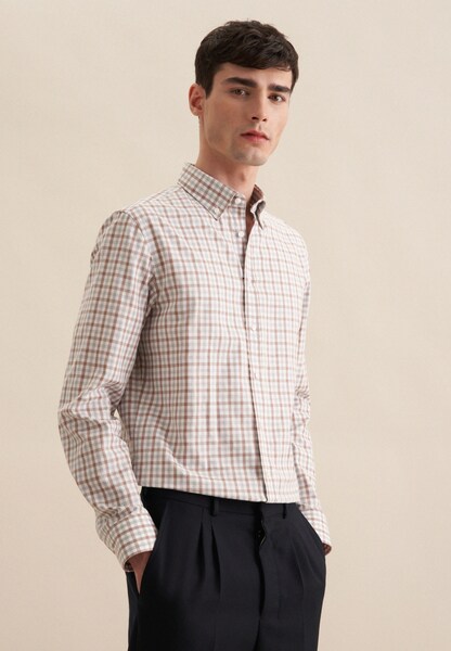 Bild von seidensticker Flanellhemd »Slim«, Slim Langarm Button-Down-Kragen Karo