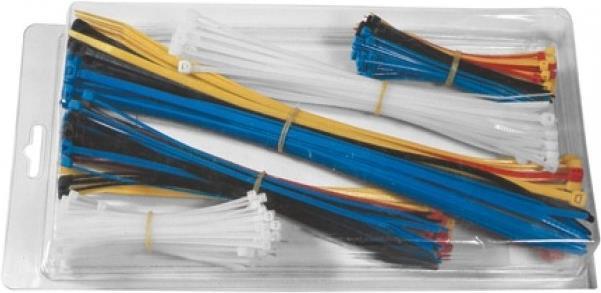 Bild von Kabelbinder Sortiment, 650 Stück farbig sortiert und verschiedene Größen (200 Stück 98 x 2,5mm, 250 Stück 200 x 2,3mm, 200 Stück 280 x 4,8mm) Sortiment von farbig gemixten Kabelbindern in einer Box (69000003)