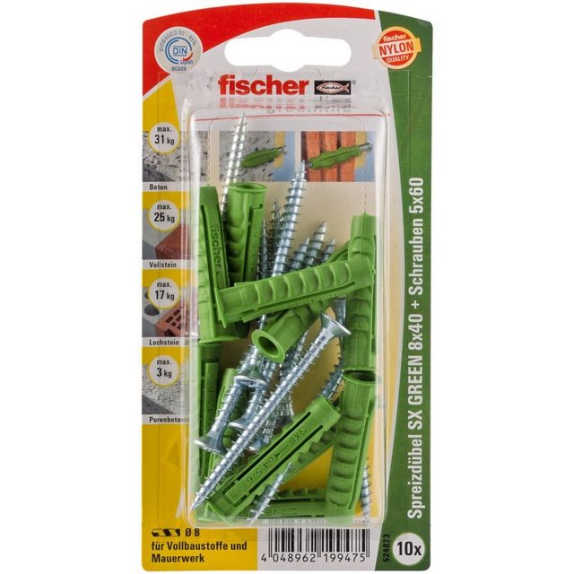 Bild von fischer Schrauben- und Dübel-Set Fischer Spreizdübel SX green 8.0 x 40 mm - 10