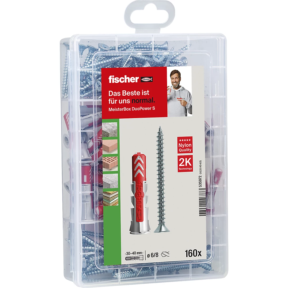 Bild von fischer Meister-Box DuoPower + S 2K Dübel- und Schrauben-Sortiment Ø 4,5/5/6/8  mm 30/40/55 mm, 160 Stück
