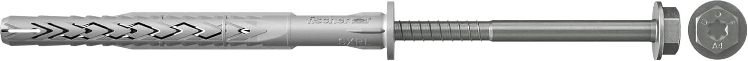 Bild von fischer Langschaftdübel SXRL 8 x 120, hochwertiger Spreizdübel für Holz- & Spanplattenschrauben, Nylondübel für optimalen Halt bei Befestigungen in Beton, Ziegel und Porenbeton, 100 Stück
