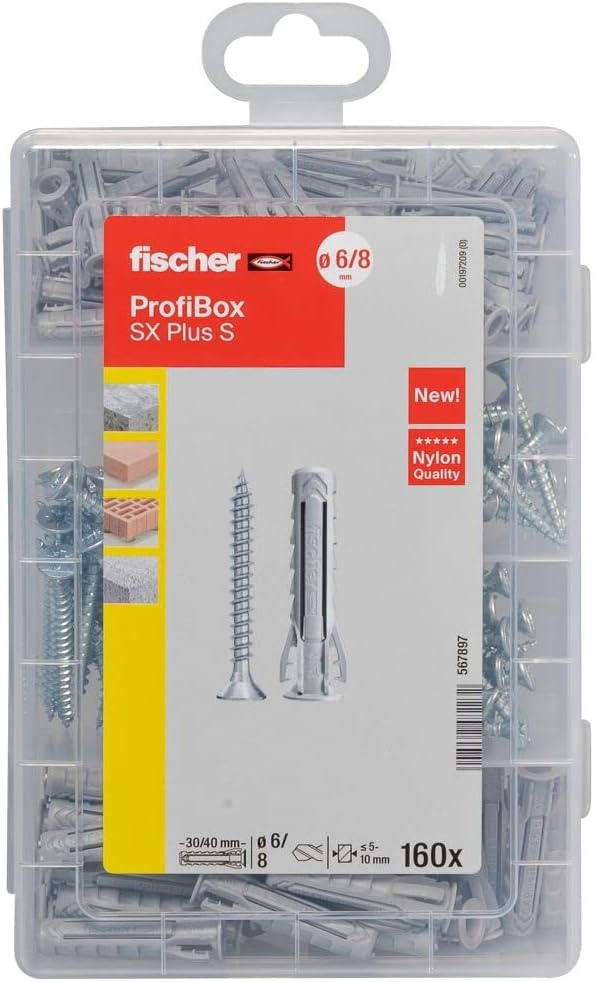 Bild von fischer Profi-Box DuoPower + EasyHook + Schraube A2, Set aus verschiedenen DuoPower Dübeln, Haken, Abdeckkappen und Schrauben, flexible Schraubhaken zur Montage in zahlreichen Baustoffen, 128 Teile