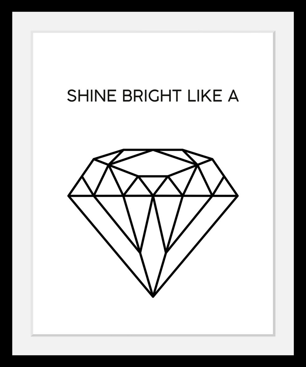 Bild von queence Bild »Diamant«, Schwarz-Weiß-Schriftzug-Motivationsbilder-Liebessprüche, HD Premium Poster-Druck inkl. Holzrahmen