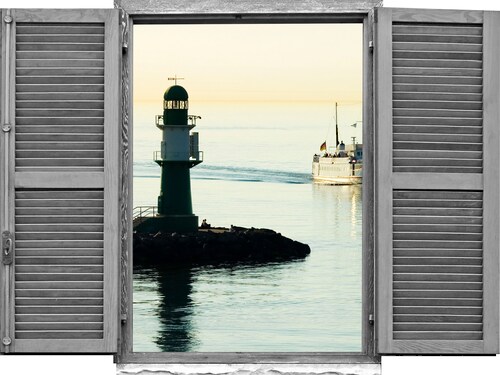 Bild von queence Wandtattoo »Leuchtturm«, (1 St.), Wandsticker, Wandbild, selbstklebend, 3D, Fenster